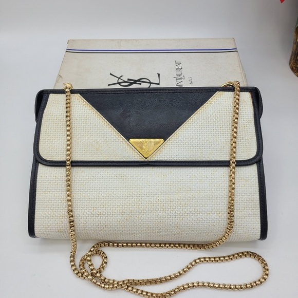 YSL Vintage Cream Black Navy Crossbody Bag - Picture 4 of 11